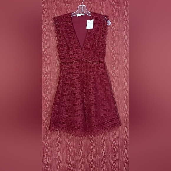 SANDRO PARIS Elegant Burgundy Lace Back Zip Mini Dress - Picture 1 of 15